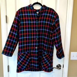 VTG Doncaster Womens 10 Multicolor Plaid Wool Tweed Jacket Mid Length Coat EUC